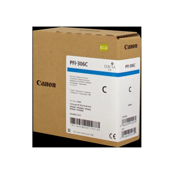 DESCATALOGADO - Tinta Original CANON PFI306 6658B001 Cyan (330 ml)