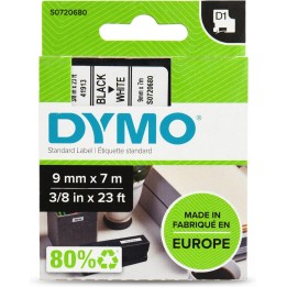 D1 40913 S0720680 DYMO Etiquetas Adhesivas Originales (9mm x 7M) Negro Blanco