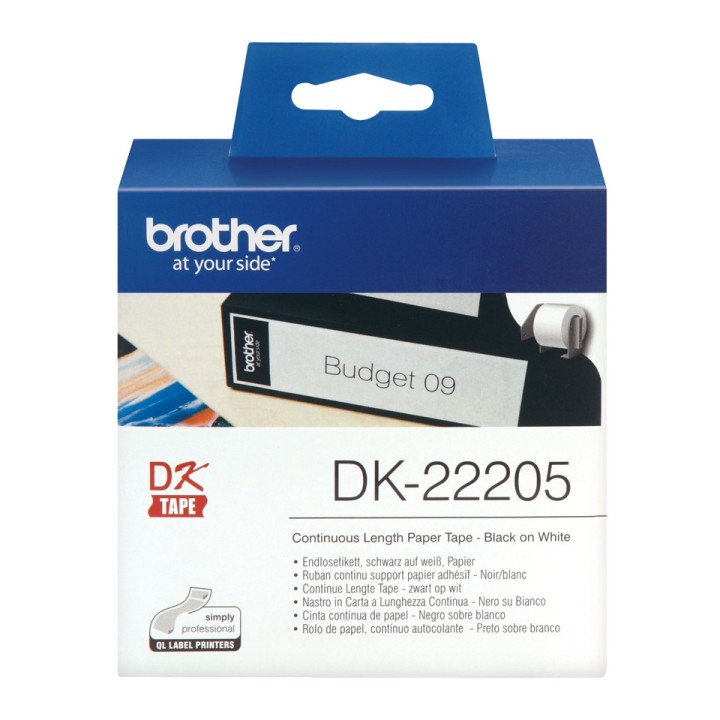DK22205 BROTHER Etiquetas Adhesivas Originales - 62mm x 30 48 metros - Texto Negro fondo Blanco