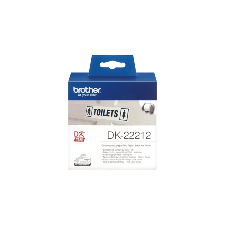 DK22212 BROTHER Etiquetas Adhesivas Originales - 62mm x 15 24 metros - Texto Negro fondo Blanco