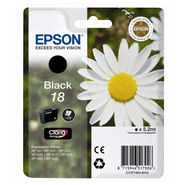 Tinta Original EPSON 18 T1801 C13T18014010 Negro