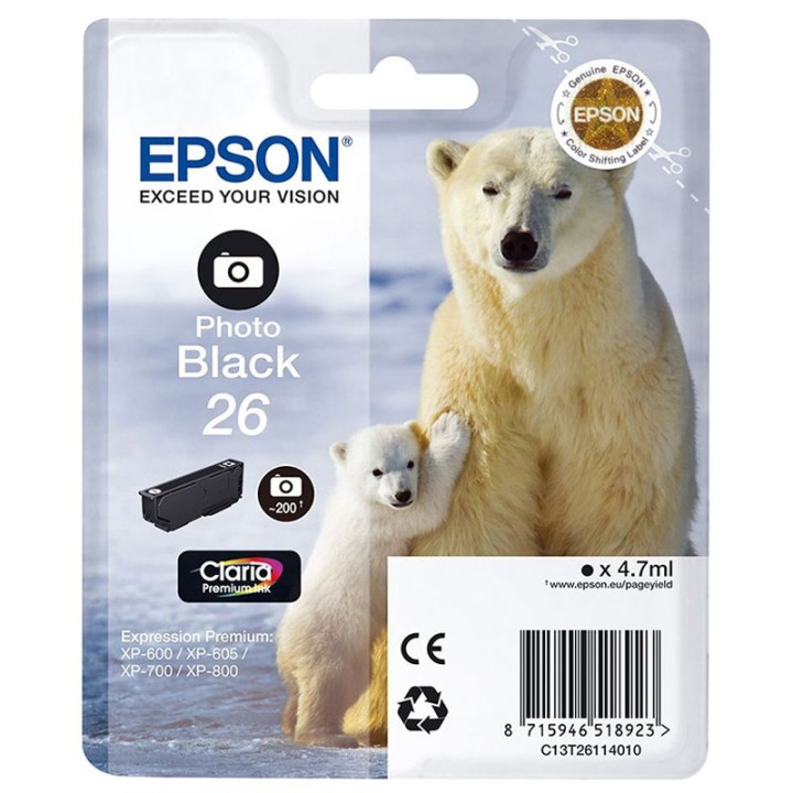 Tinta Original EPSON 26 T2611 C13T26114010 Negro Photo