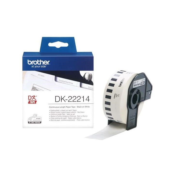 DK22214 BROTHER Etiquetas Adhesivas Originales - 12mm x 30 48 metros - Texto Negro fondo Blanco