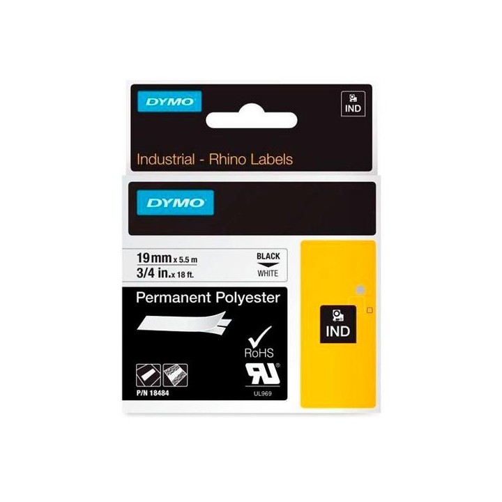 ID1-19 (18484) DYMO Etiquetas Adhesivas Originales 19mm x 1mm x 5 5M Negro Blanco (S0718220)