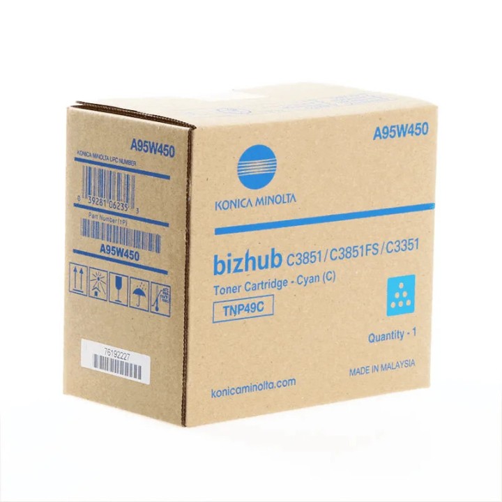 Toner Original KONICA MINOLTA TNP49C A95W450 Cyan para Bizhub C3351 C3851 (12k)