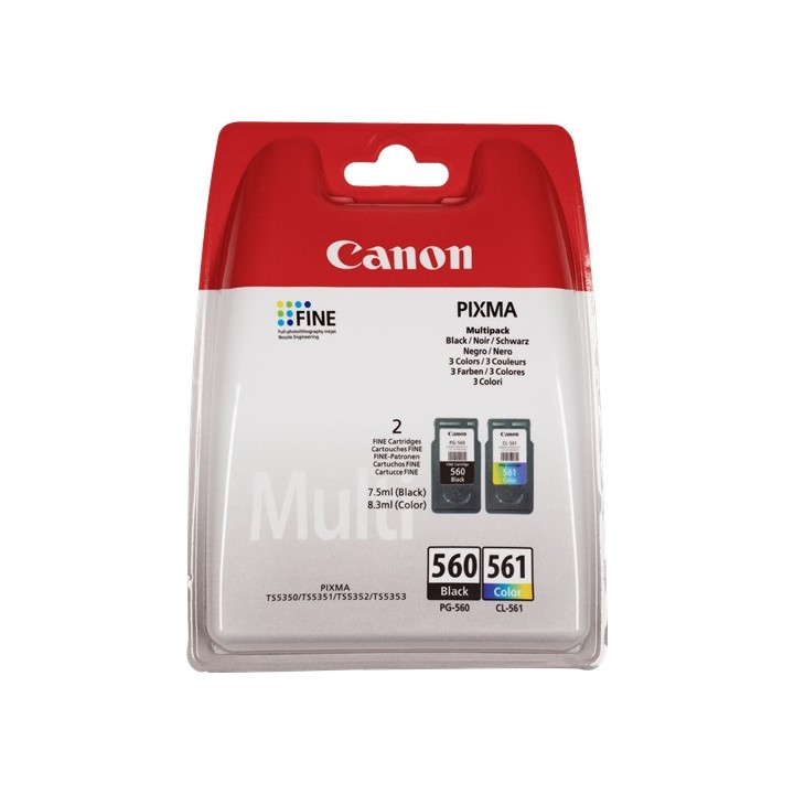 DESCATALOGADO - Tinta Original CANON 3713C006 PG560 Negro + CL561 Color Pack de 2 Cartuchos
