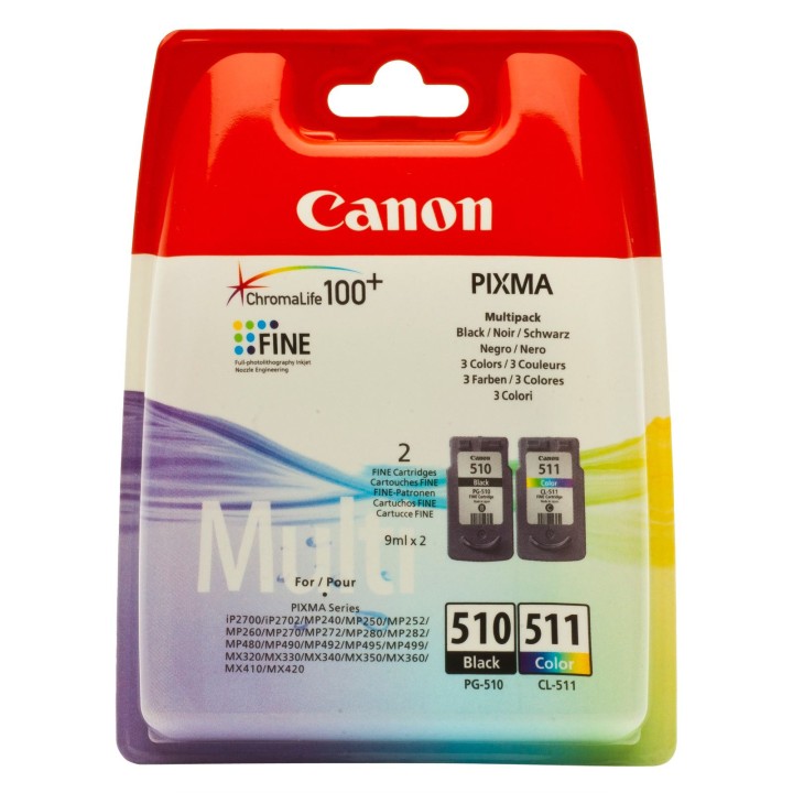 Tinta Original CANON PG510 Negro + CL511 Color 2970B010 Pack de 2 Cartuchos